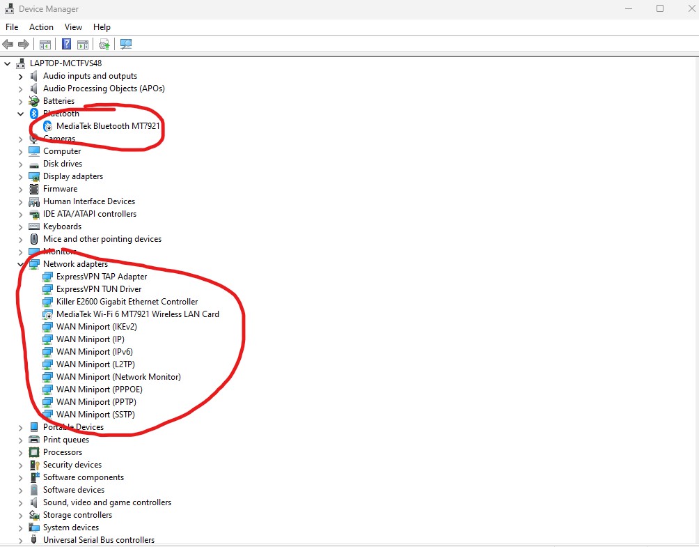 device manager sevanje wifi bluetooth